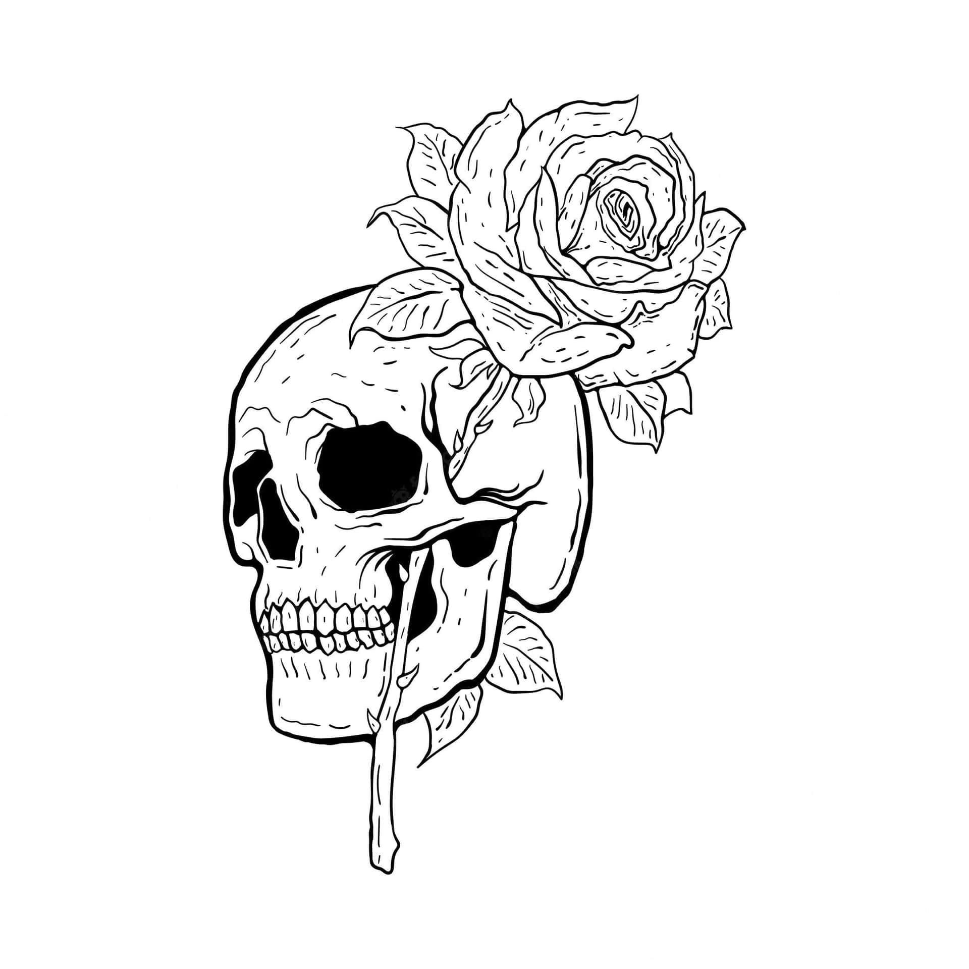 A unique blend of love and death - skulls and roses together in perfect synergy Wallpaper