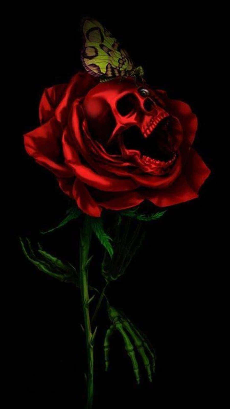 Roses and skulls accentuate the beauty and fragility of life. Wallpaper
