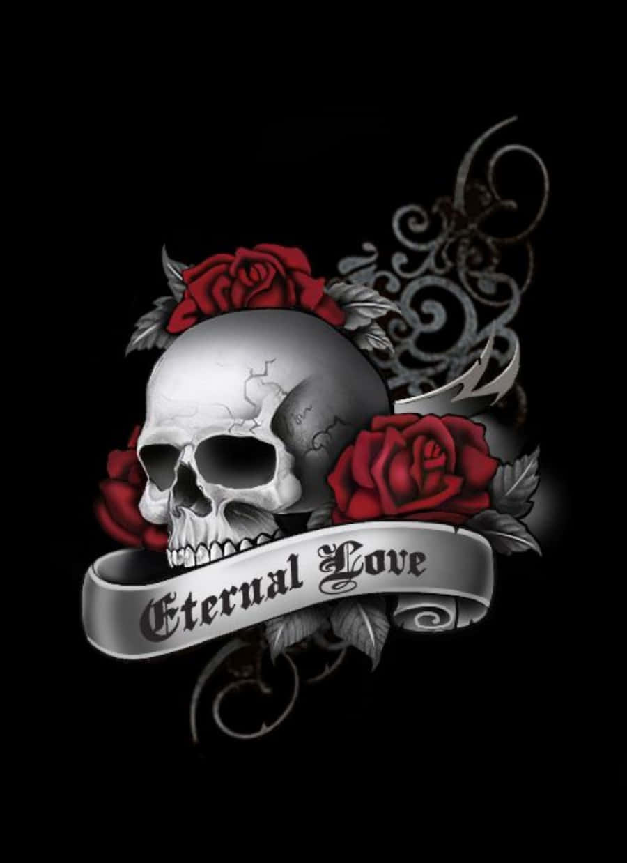 Love Skulls And Roses Eternal Love Art Wallpaper