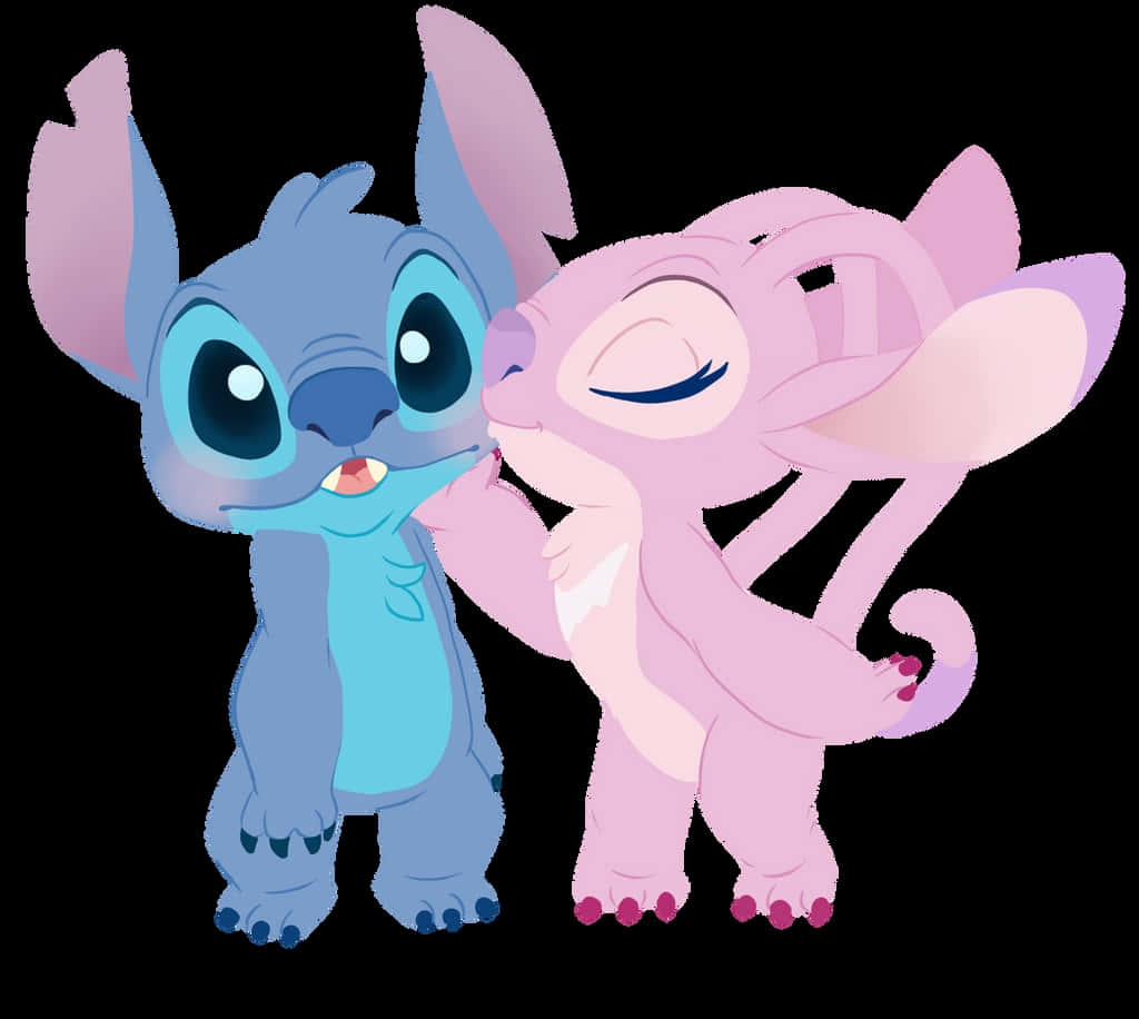 Adorable Love Stitch and Angel Embrace Wallpaper