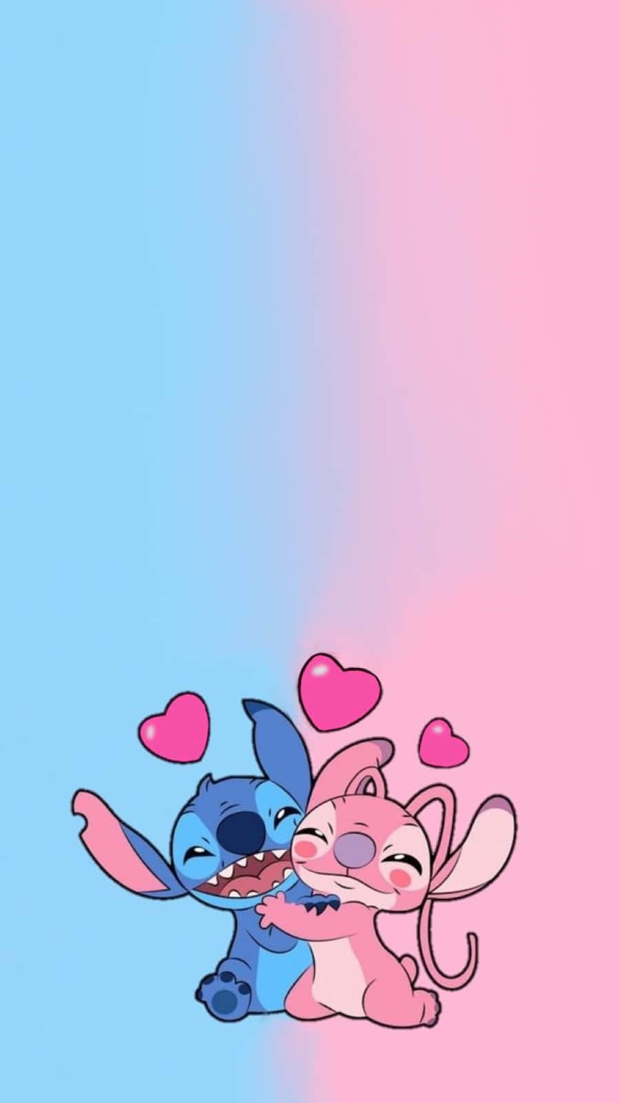 Love Stitch and Angel Embracing in a Tender Hug Wallpaper