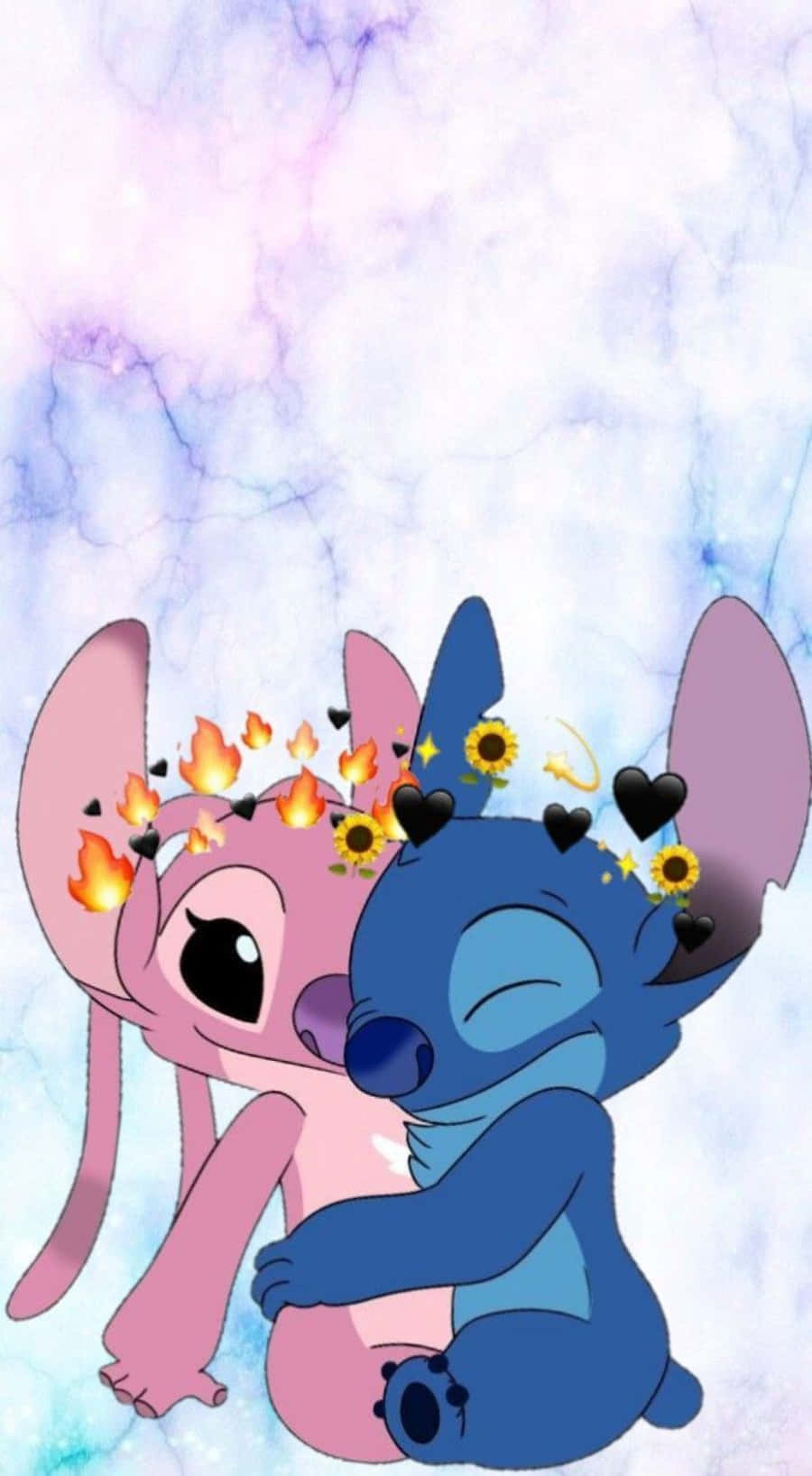 Angel and Stitch Embrace in a Warm Hug Wallpaper