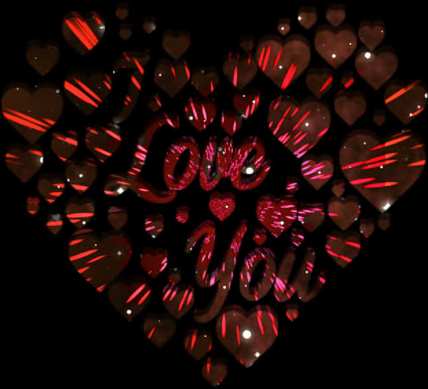 Love You Hearts Glitter Graphic PNG