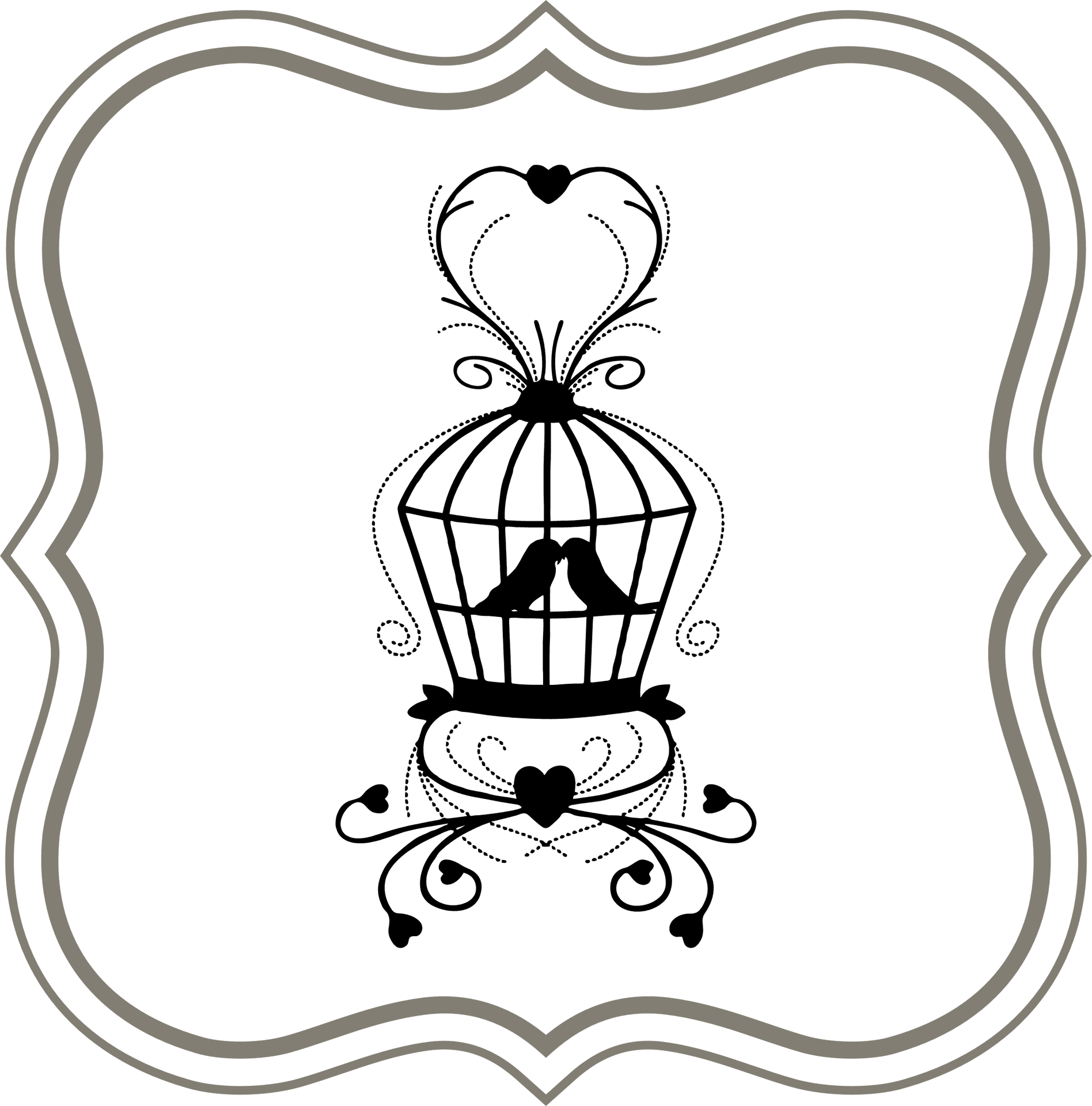 Lovebird Silhouettein Heart Cage PNG