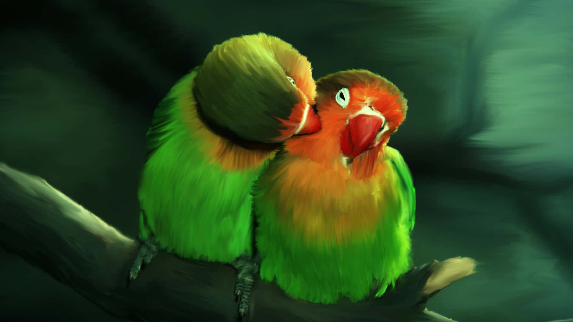 Lovebirds On Tree Digital Painting Picture