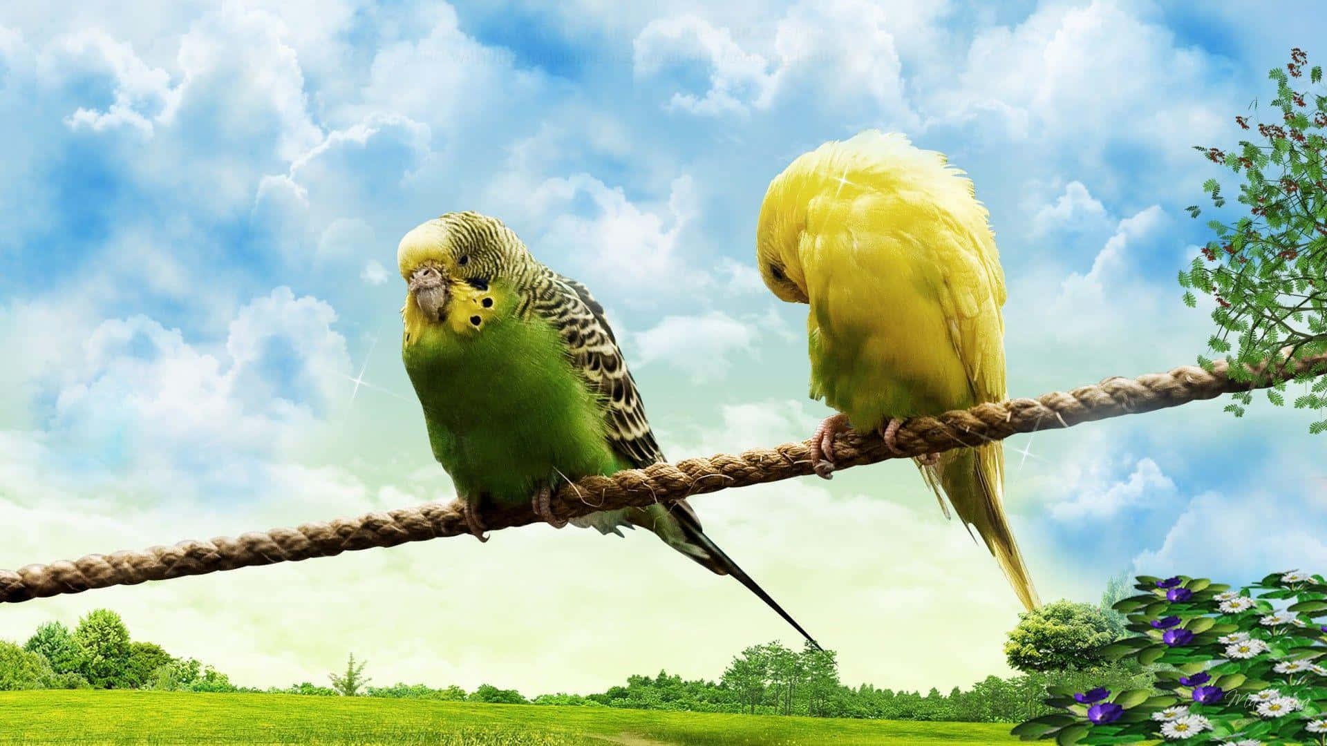 Liebesvögelauf Einem Seil Bild