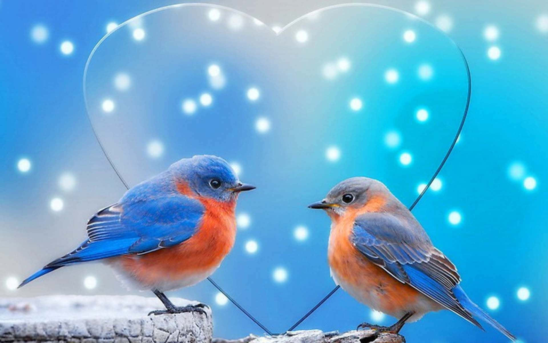 Imagende Corazones Azules Y Lindos Pájaros Enamorados