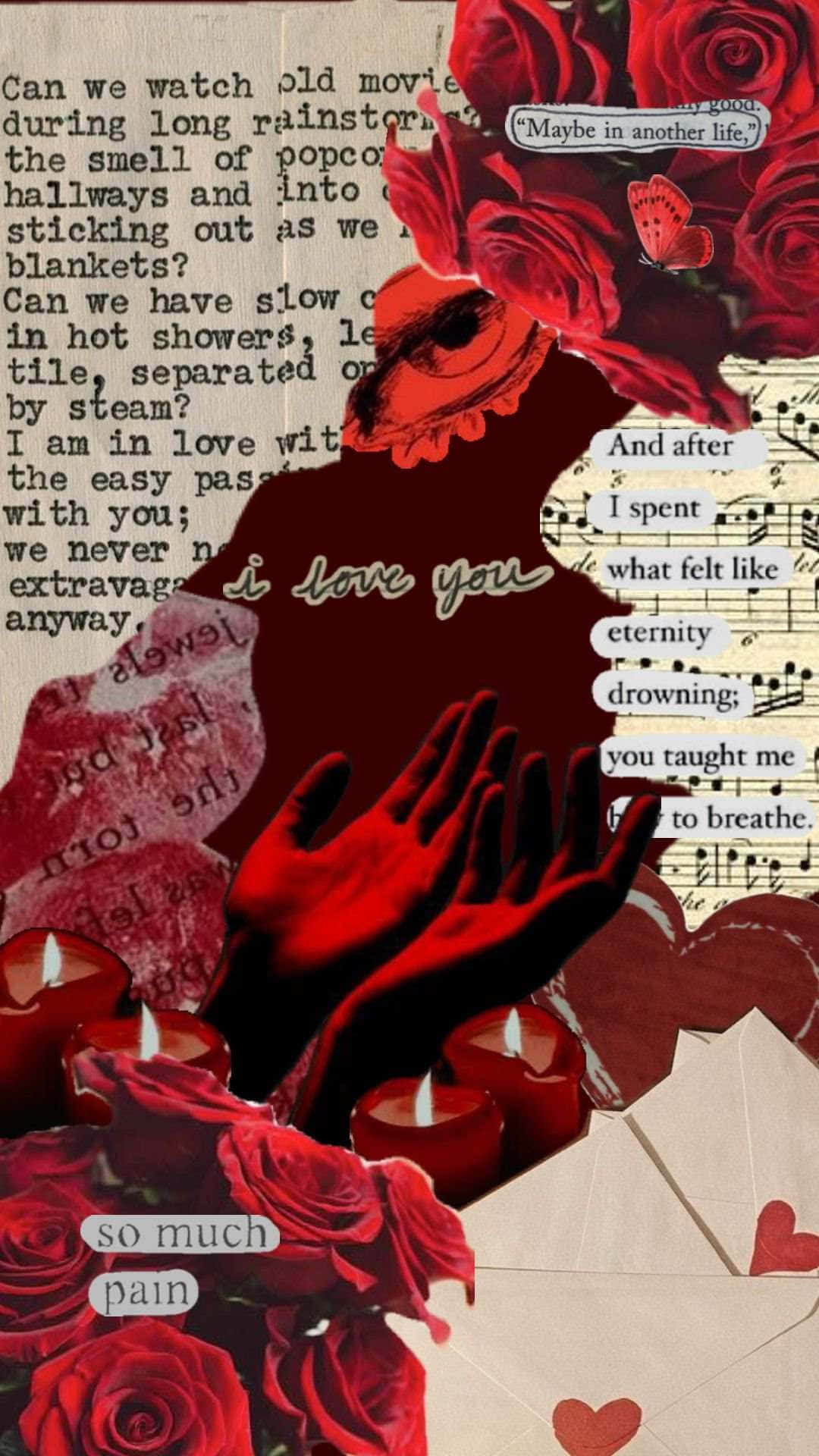 Lovecore Red Rosesand Love Letters Collage Wallpaper