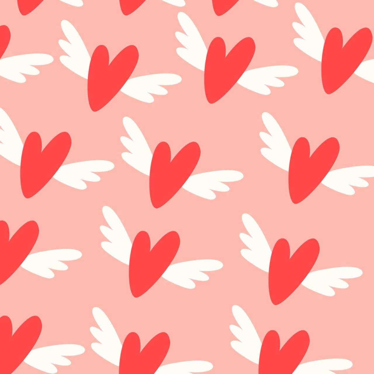 Lovecore Winged Hearts Pattern Wallpaper