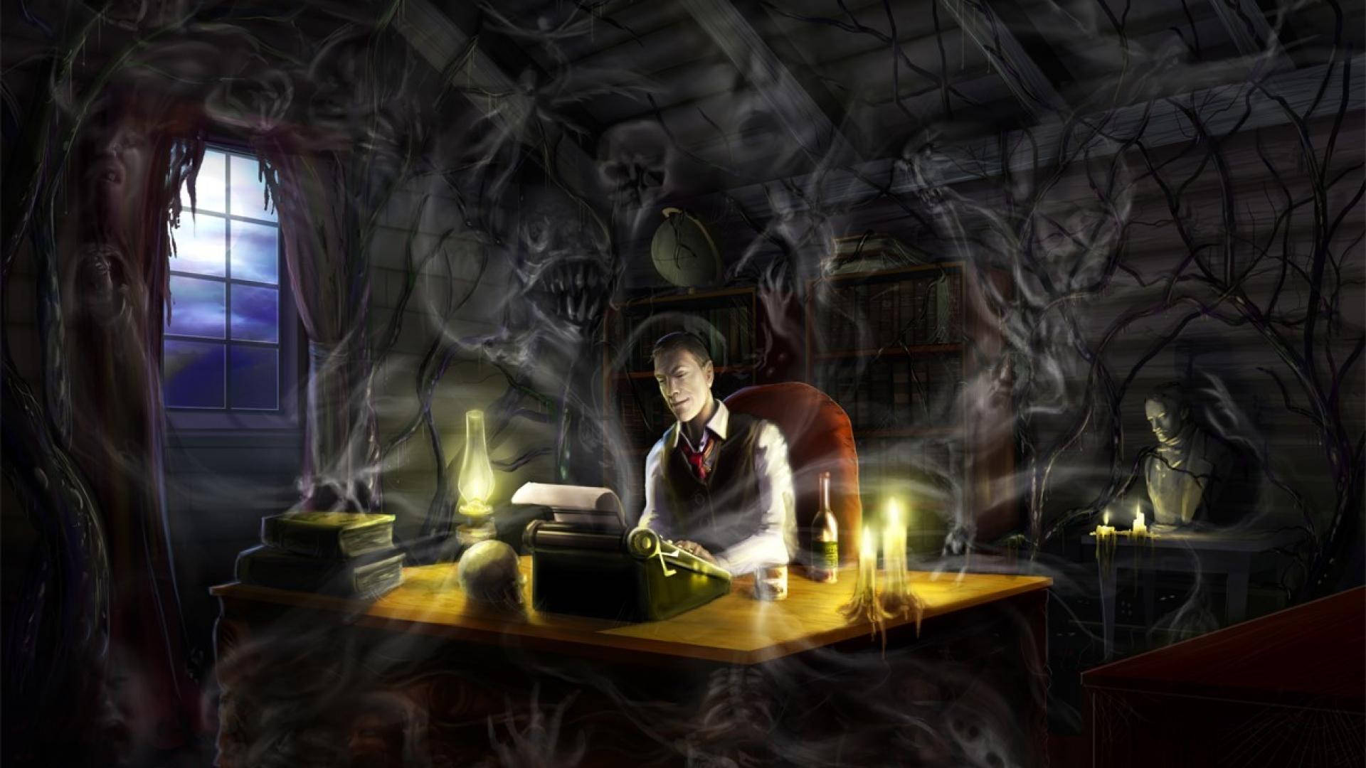 H.P. Lovecraft Writing ‘Cthulhu’ Wallpaper