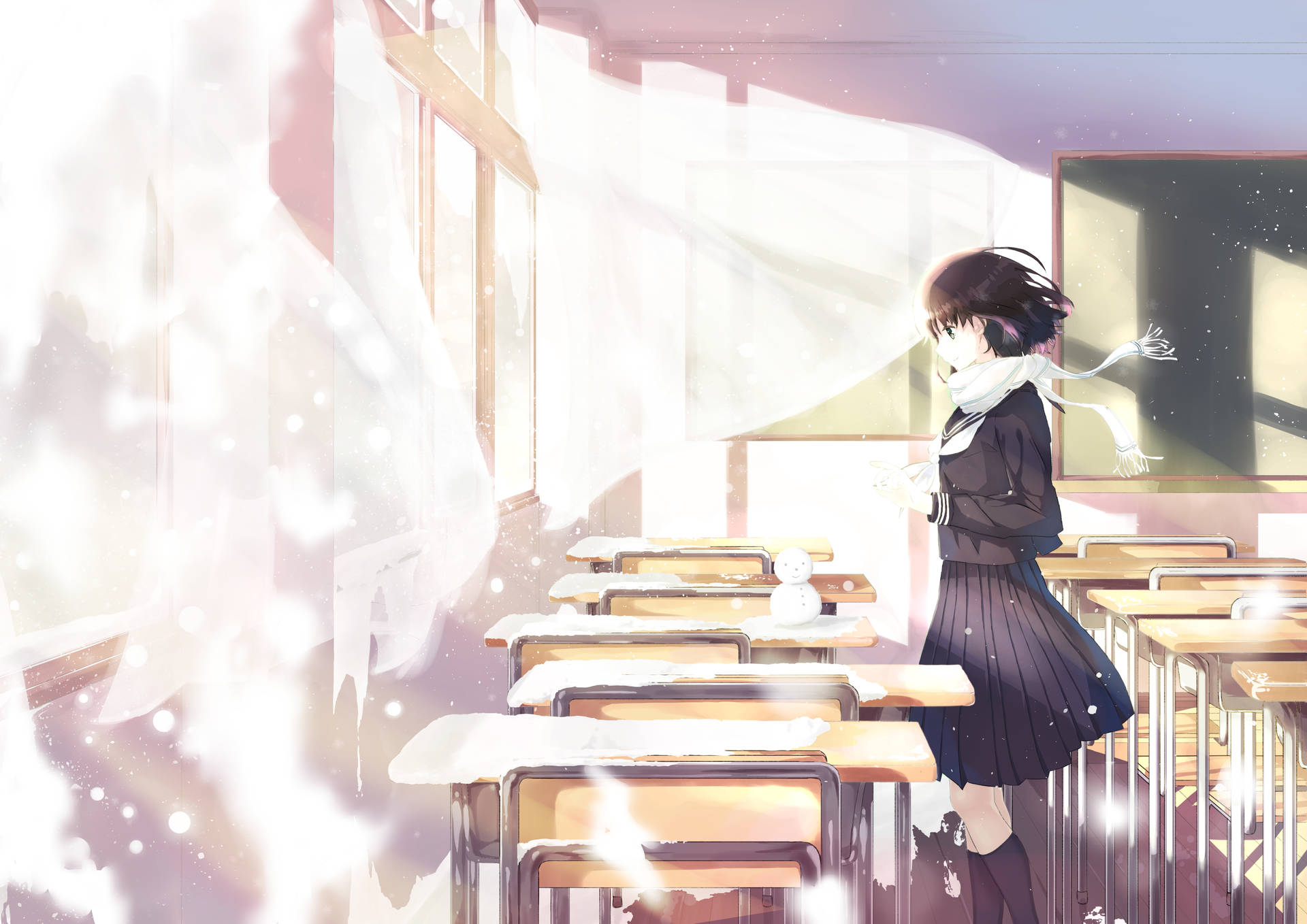 Lovely Anime Girl In Classroom Background