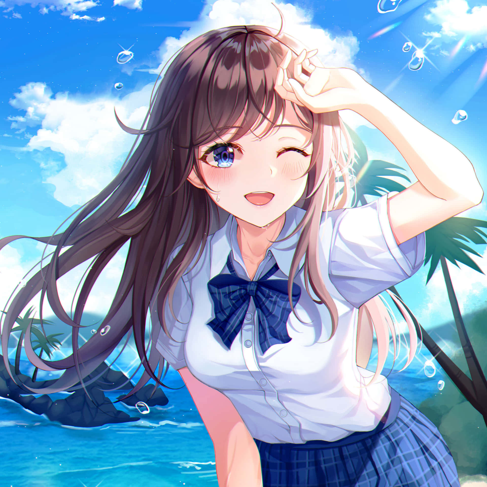 Download Lovely Anime Girl On Beach Wallpaper 