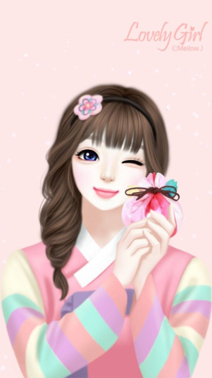Download Lovely Girl In Colorful Kimono Wallpaper 