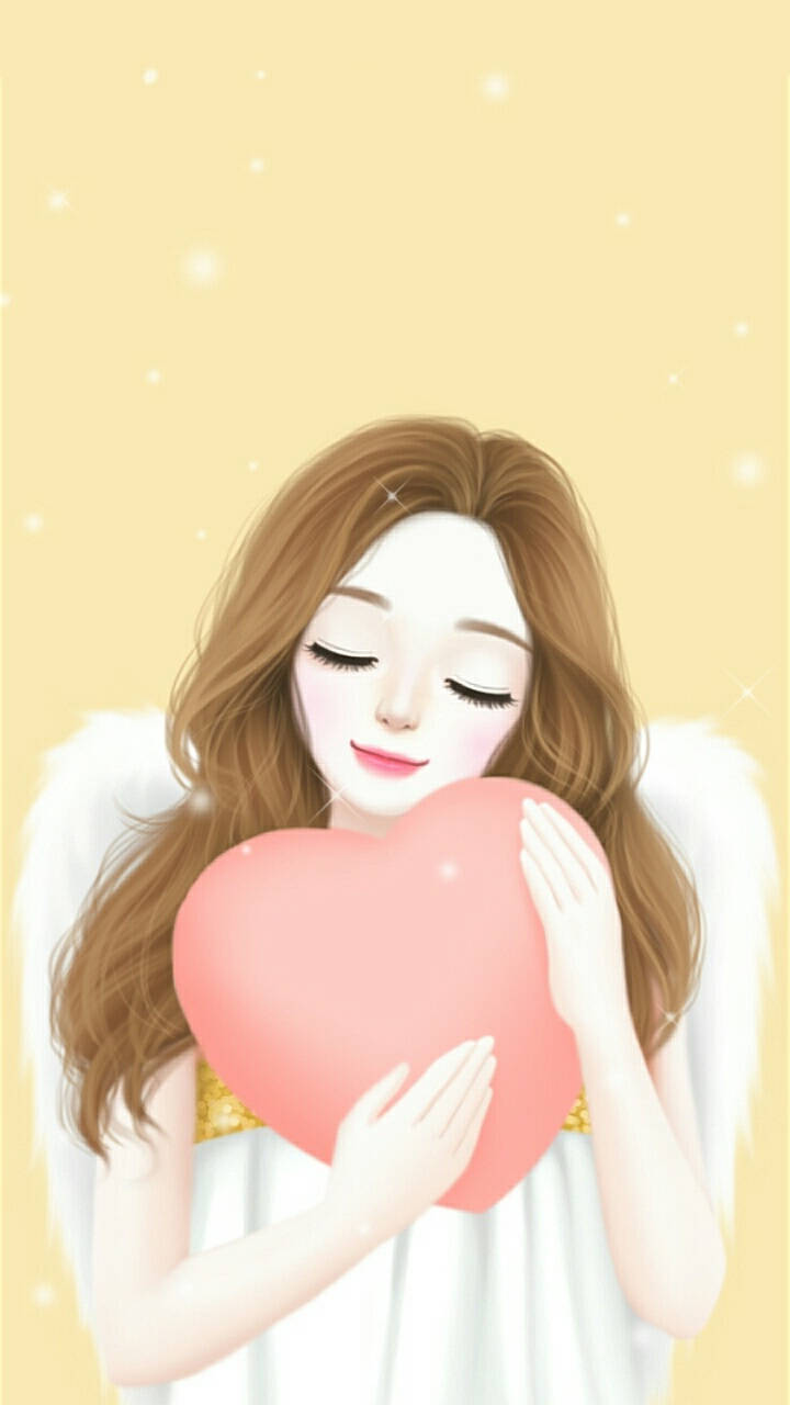 Lovely Girl With Angel Wings And Heart Wallpaper