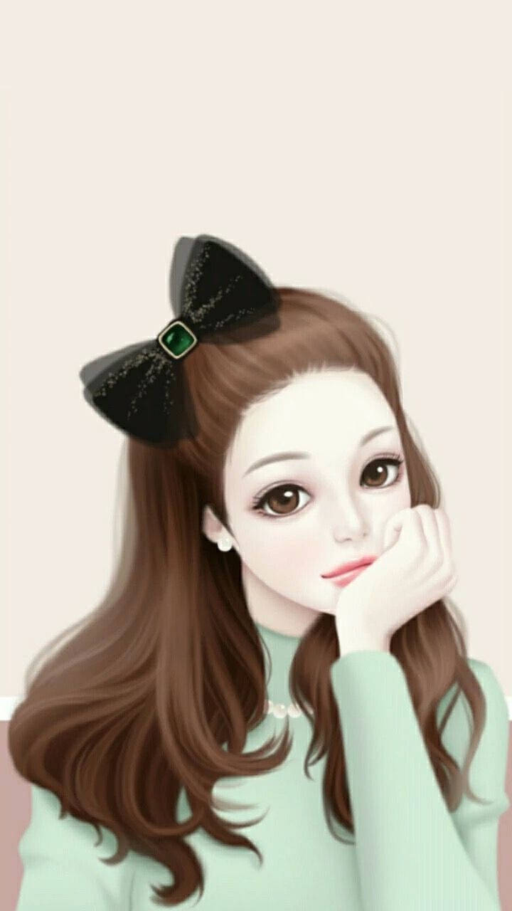 Lovely Girl With Black Bow Wallpaper