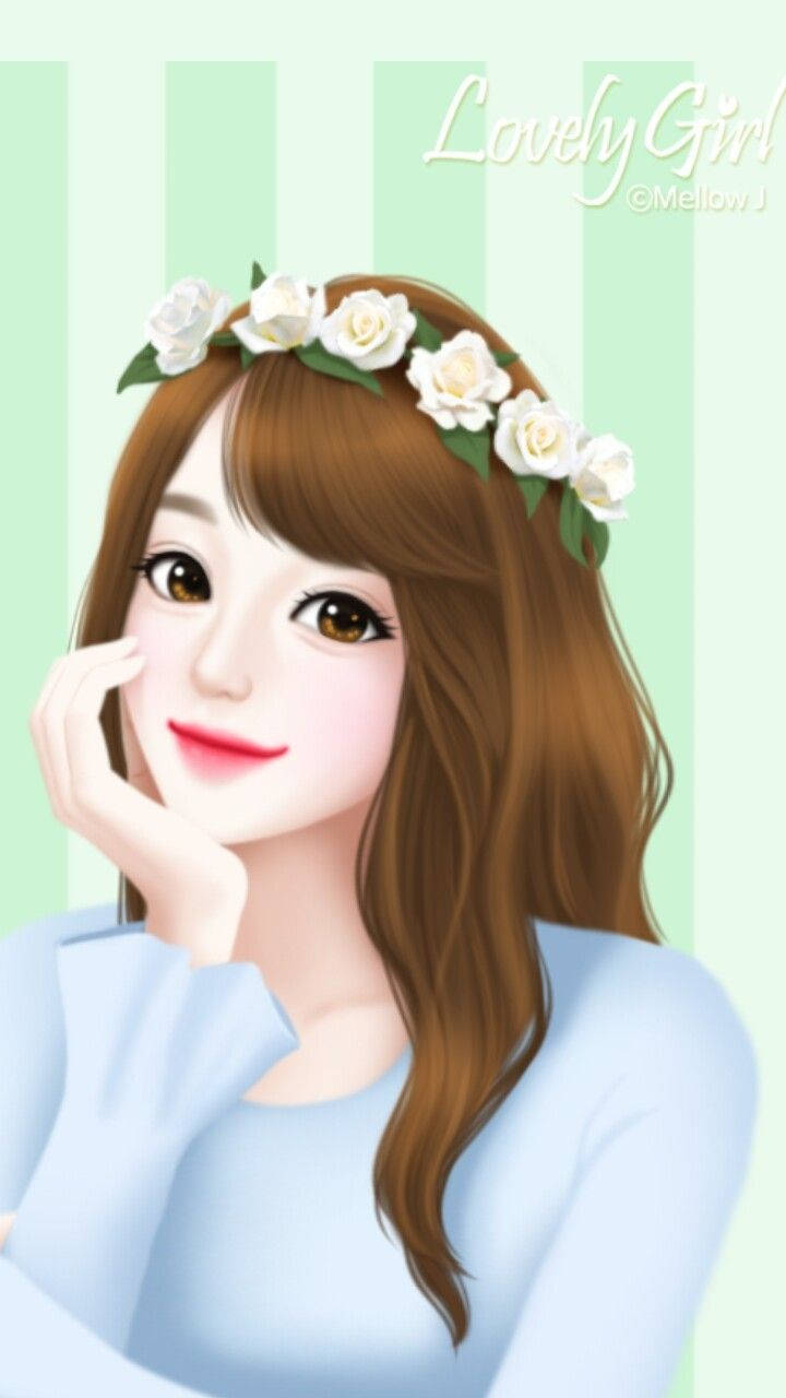 Lovely Girl With White Flower Crown Wallpaper