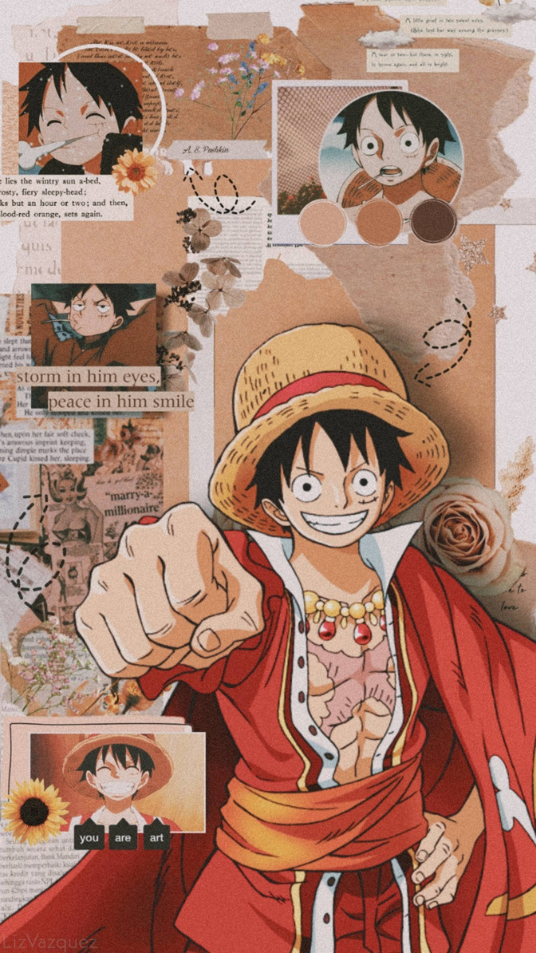 Lovely Luffy One Piece Aesthetic Collage Background