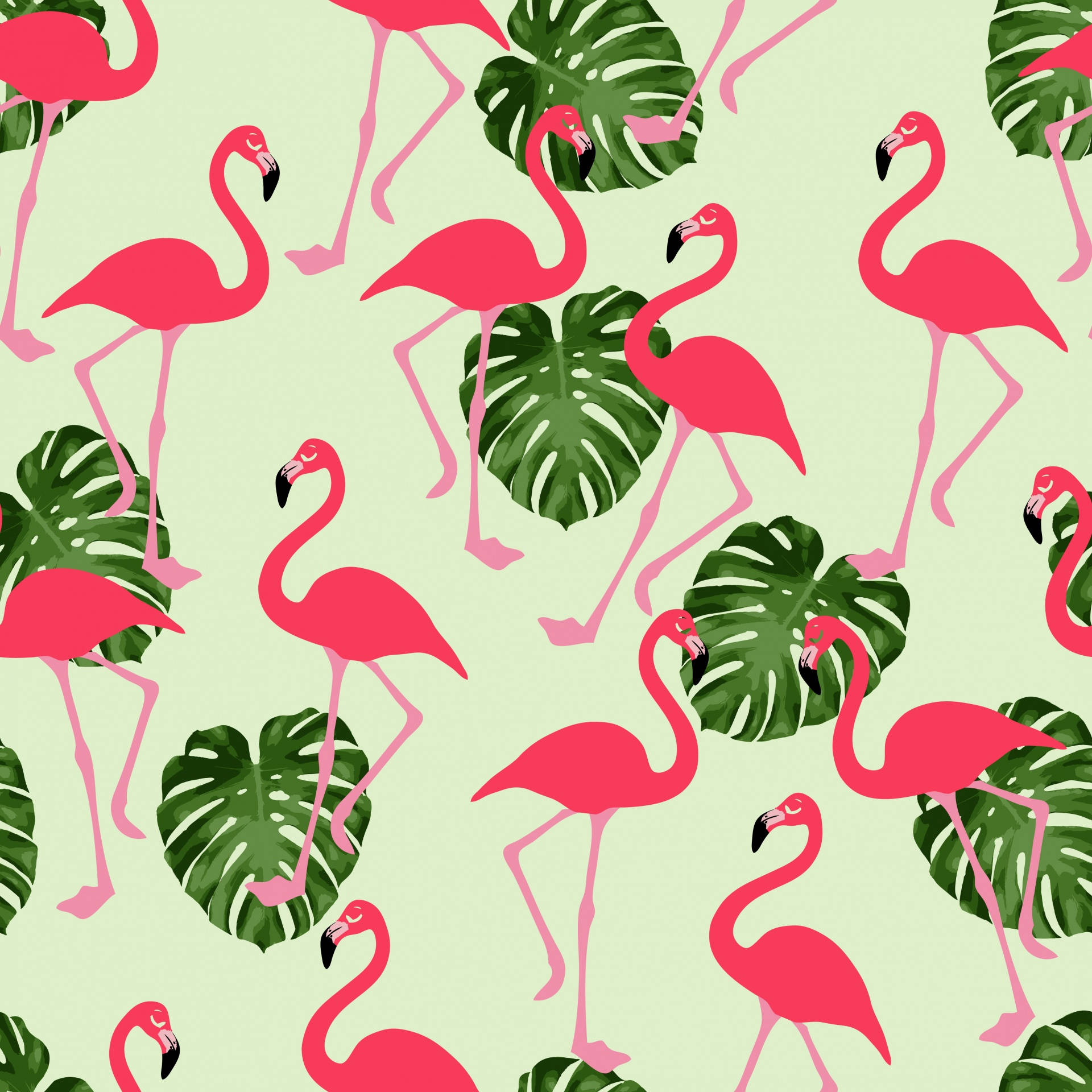 Lovely Pink Flamingo Birds And Fronds Background Wallpaper