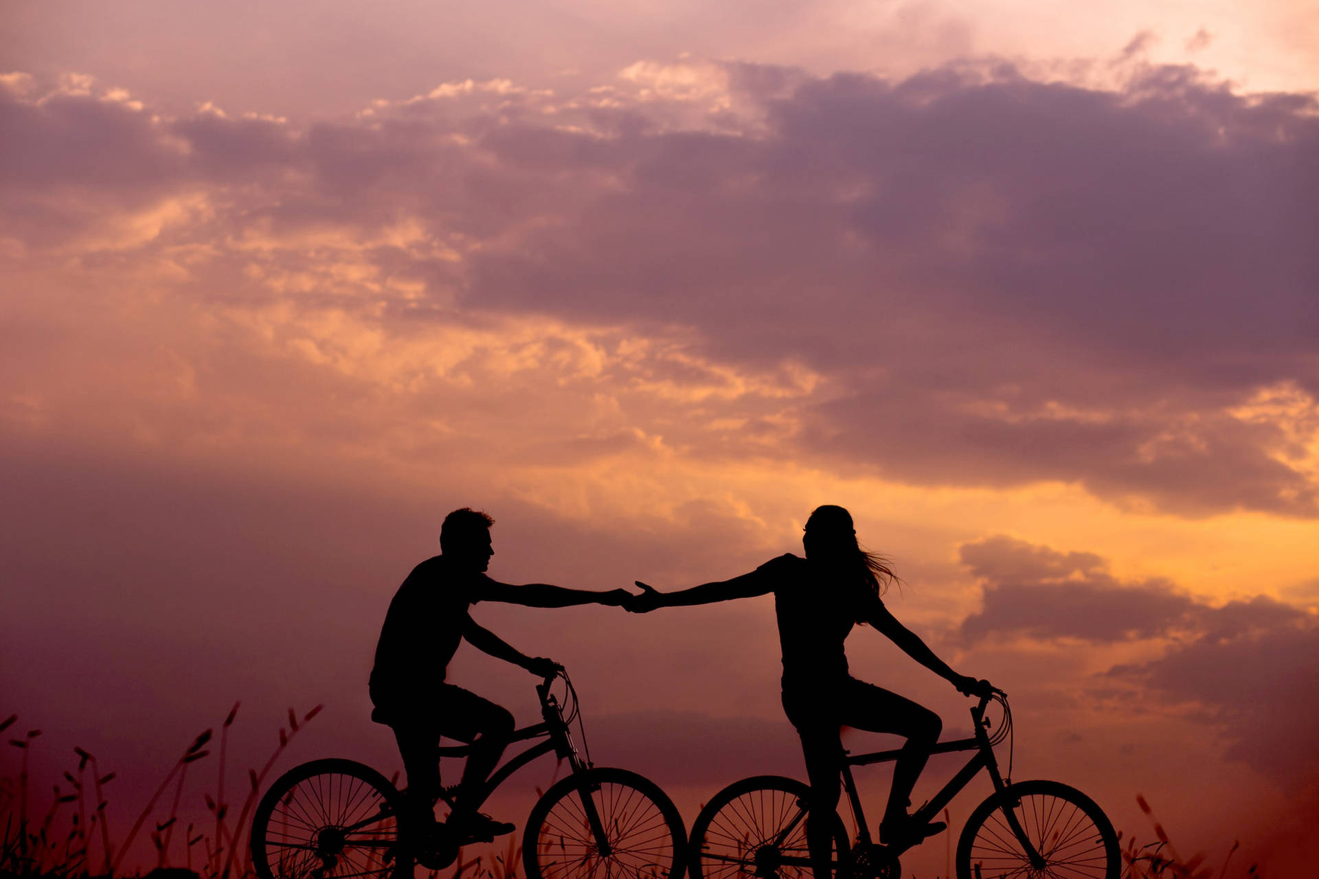 Lovers In A Bike Amidst The Sunset Profile Wallpaper