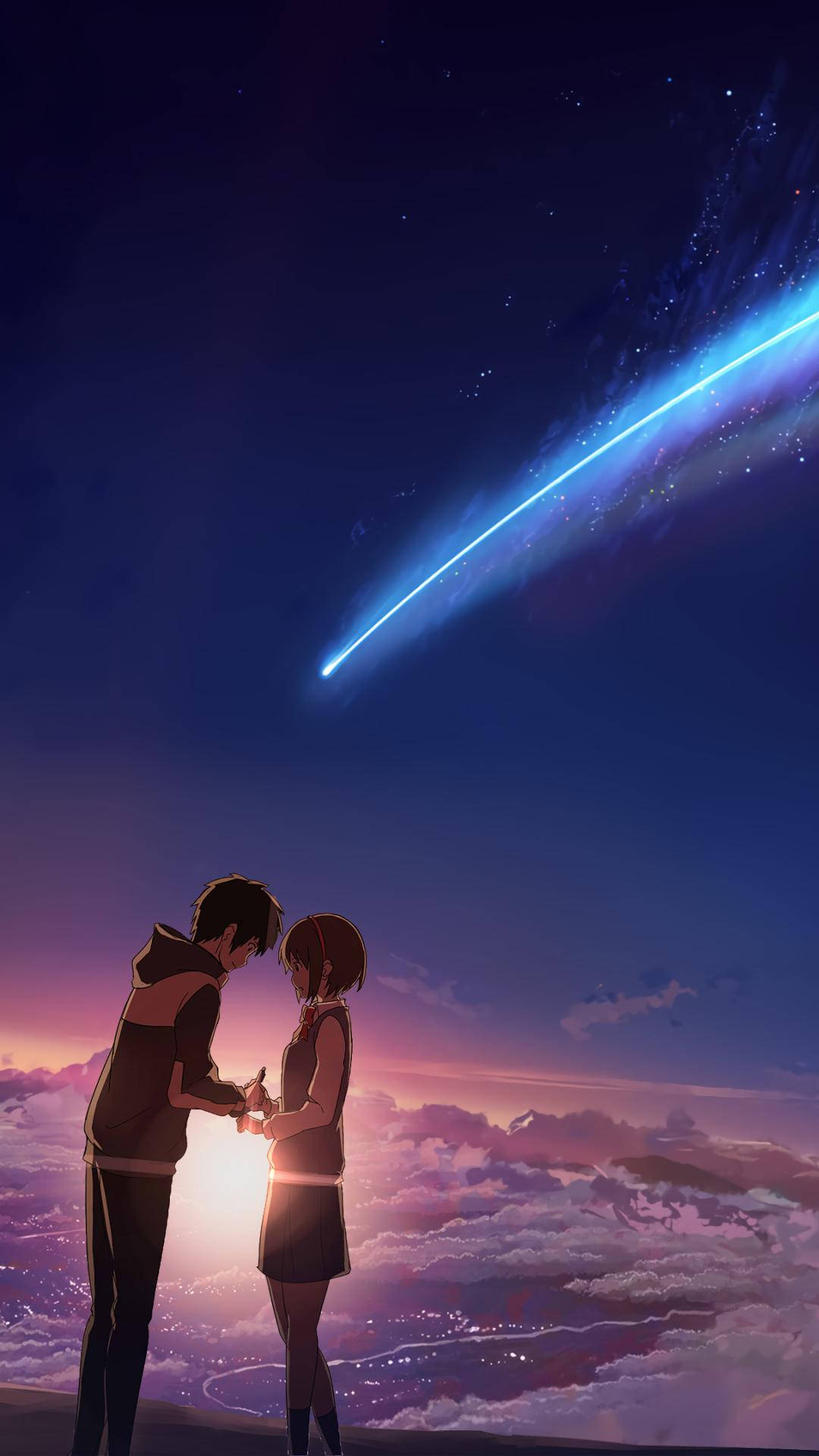 Liebespaartaki Und Mitsuha Beim Kometen - Dein Name Ist Handyhintergrund Wallpaper