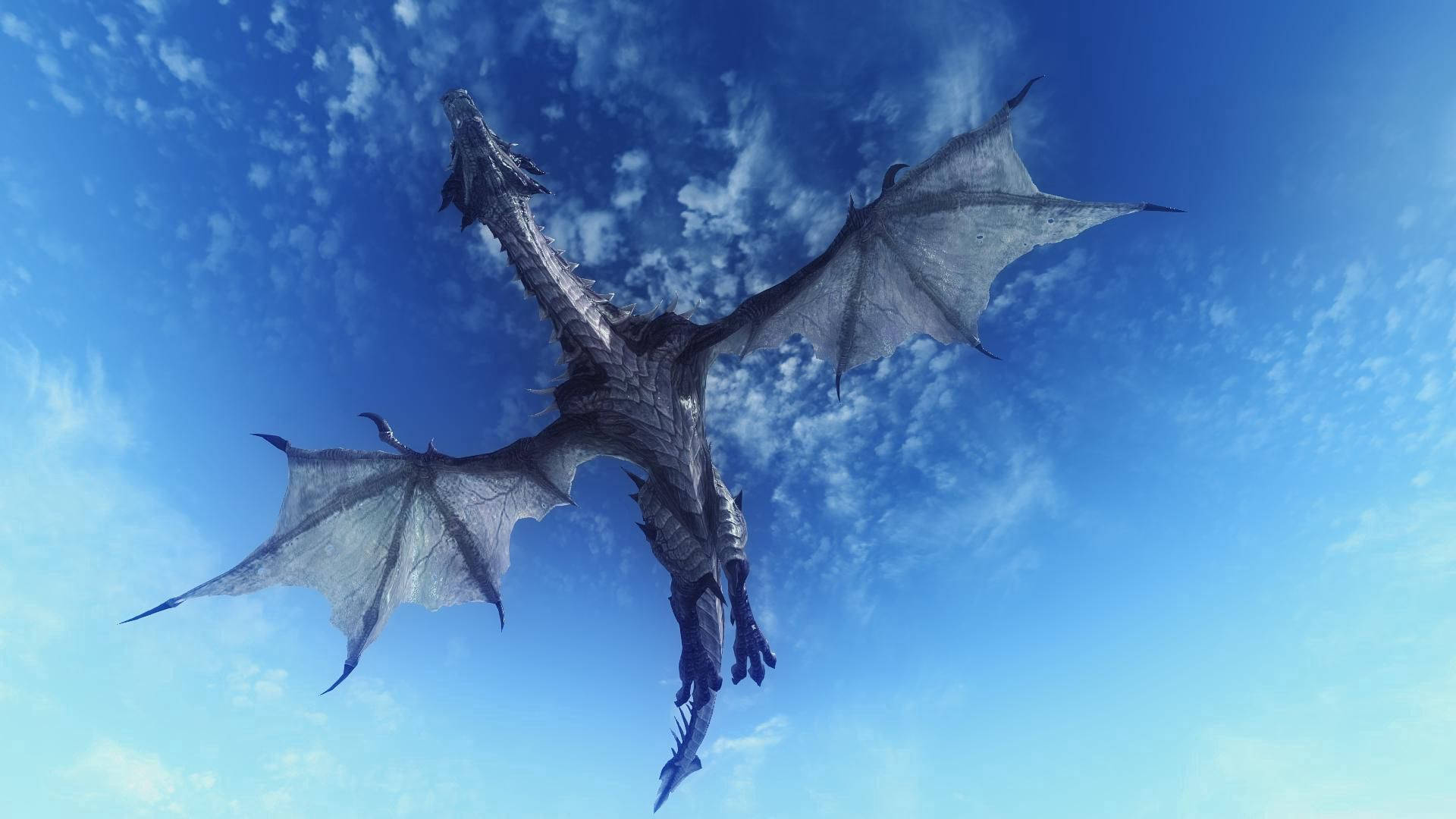 A larger-than-life dragon taking off and flying over an epic wilderness. Wallpaper