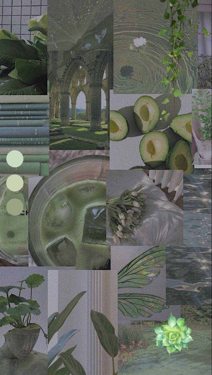 Low Exposure Green And White Aesthetic Collage Wallpaper