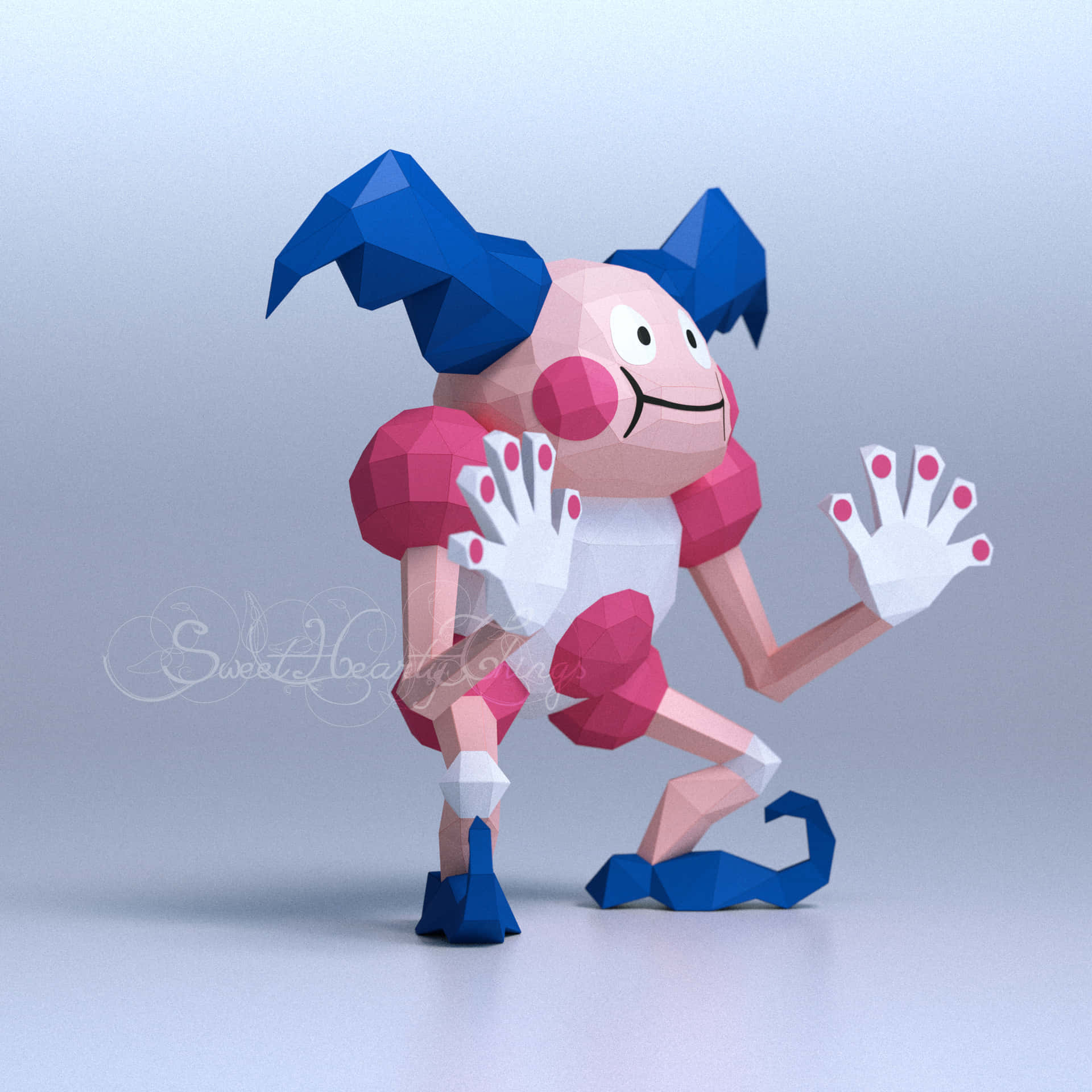 Playful Mr. Mime in a Low-Poly 3D Render Wallpaper
