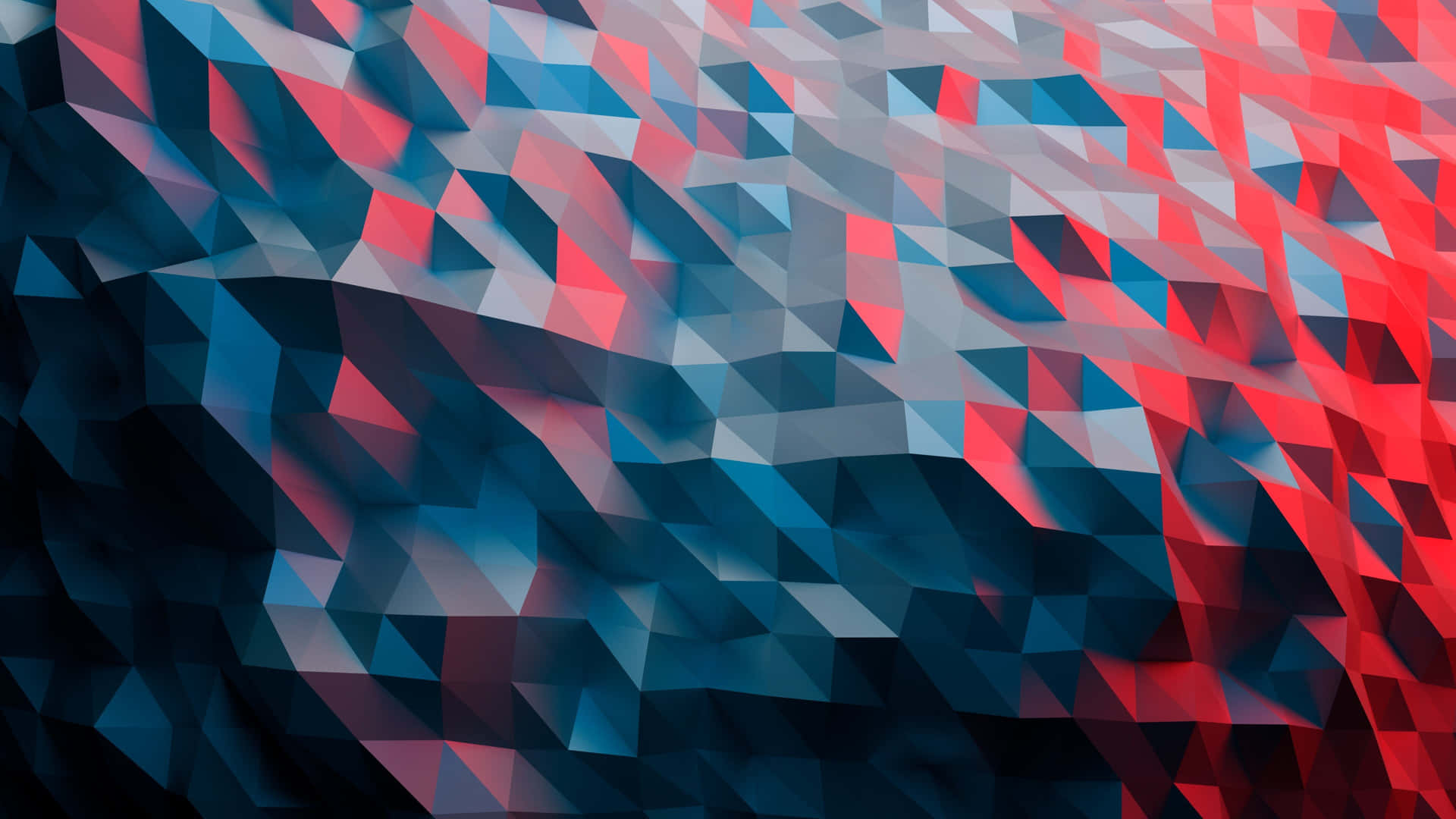 "A low-poly landscape featuring colorful geometric shapes and lines."