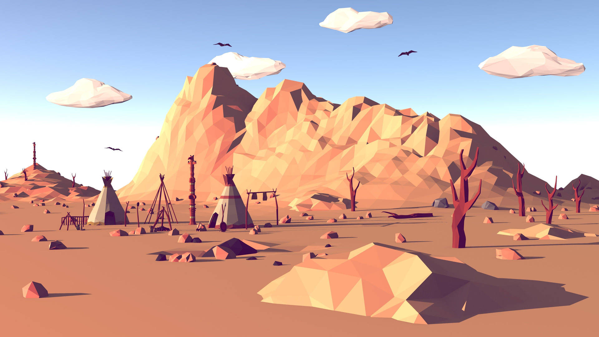 Low Poly Brown Landscape Background