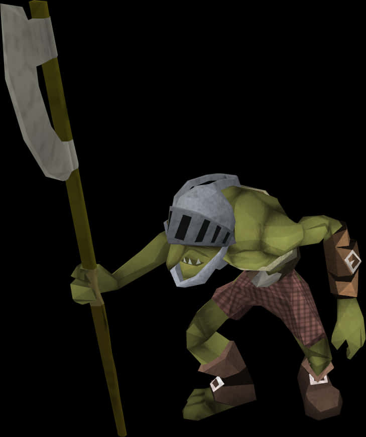 Low Poly Green Goblinwith Spear PNG