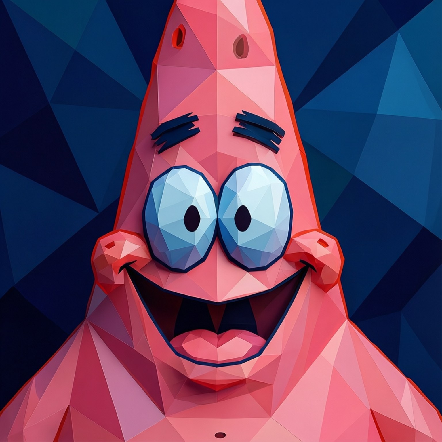 Abstrakt geometrisk low-poly portræt af Patrick Star.