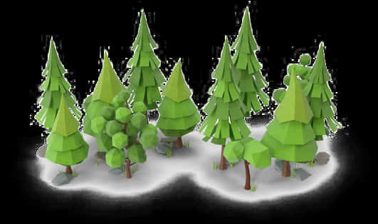 Low Poly Pine Treeson Snow PNG