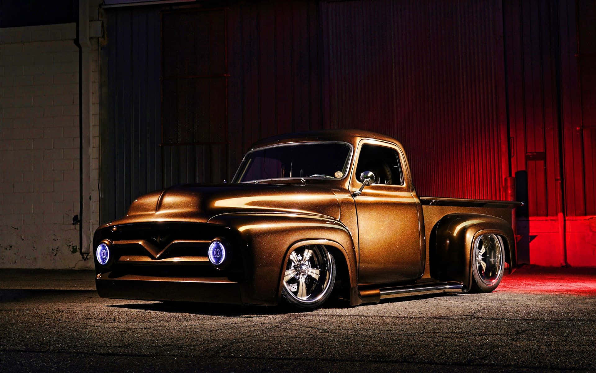 Get Low with This Flamingo-Painted Lowrider Truck Wallpaper