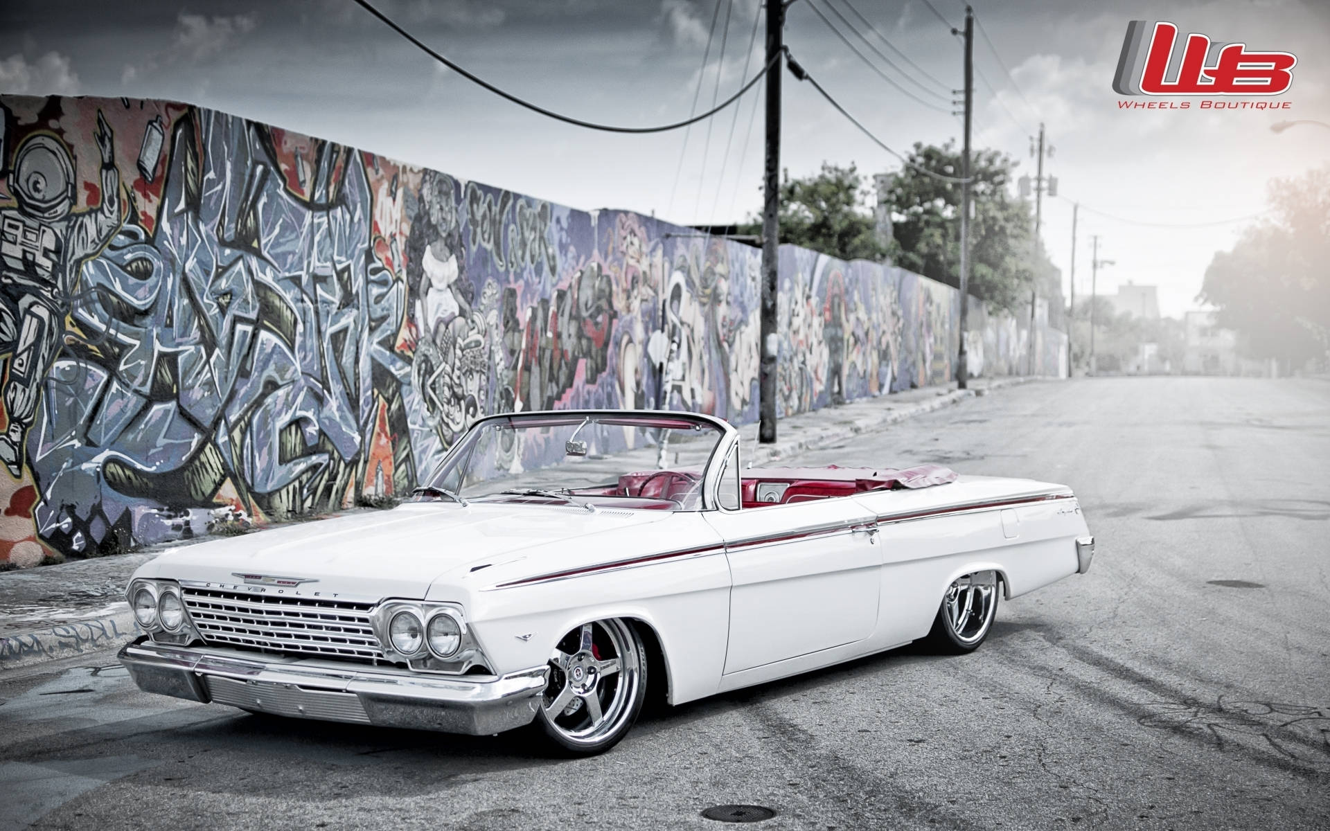 Impala'lowrider' Cerca De Un Muro De Grafitis. Fondo de pantalla