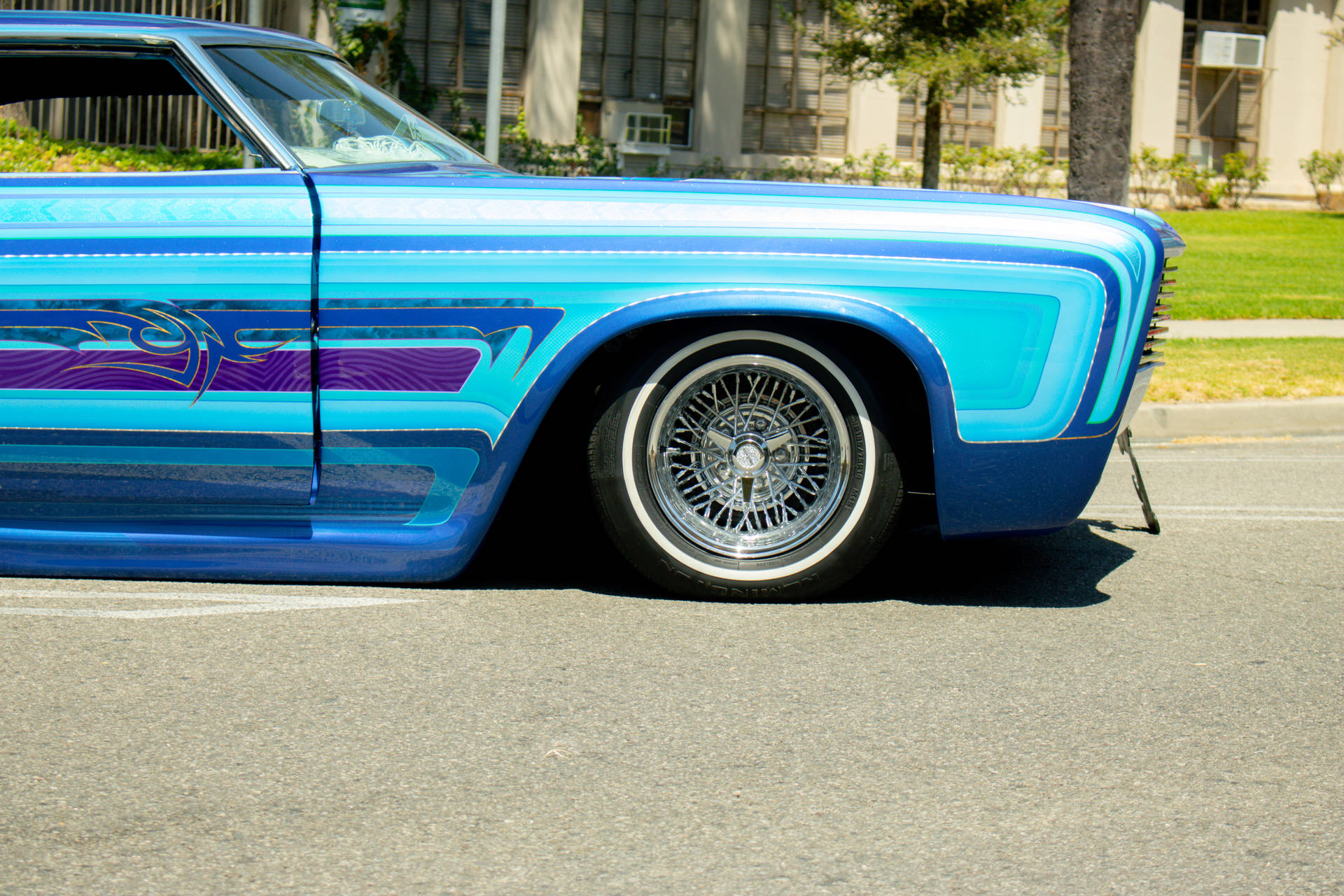 Lowrider Impala With Blue Violet Decals Wallpaper