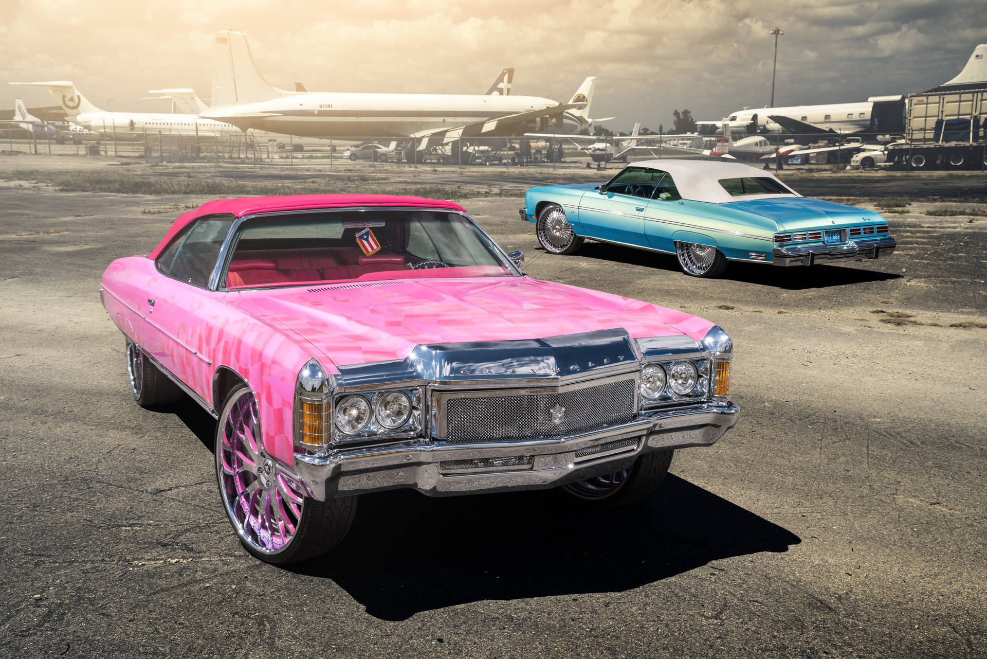 Lowrider Pink And Blue Impala Wallpaper