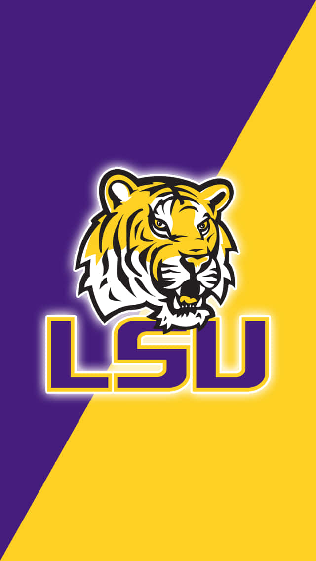 LSU Tigers logo på en gul og lilla baggrund. Wallpaper