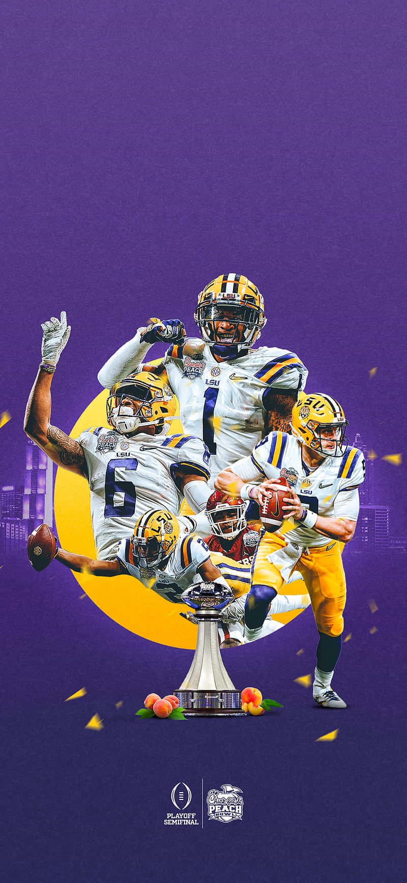 Lsu Football Players In Purple And Yellow Wallpaper