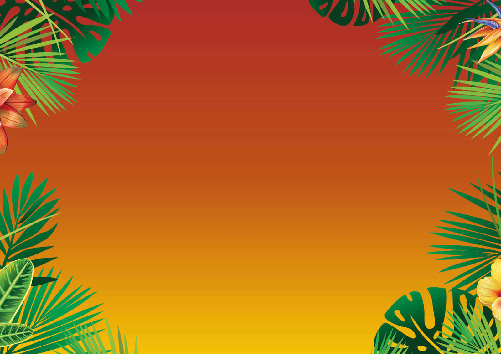 Tropical Background With Tropical Leaves And Birds