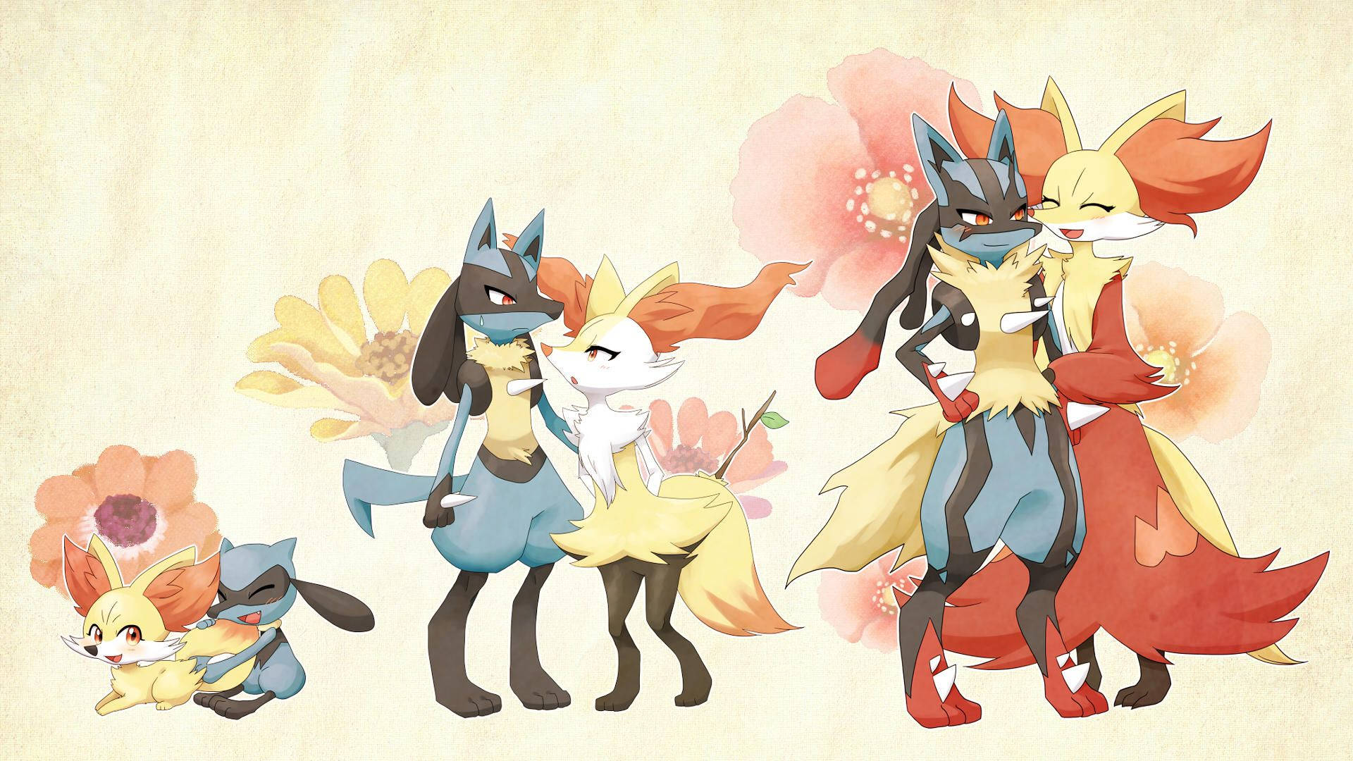 A Lucario and Delphox using their psychic powers Wallpaper
