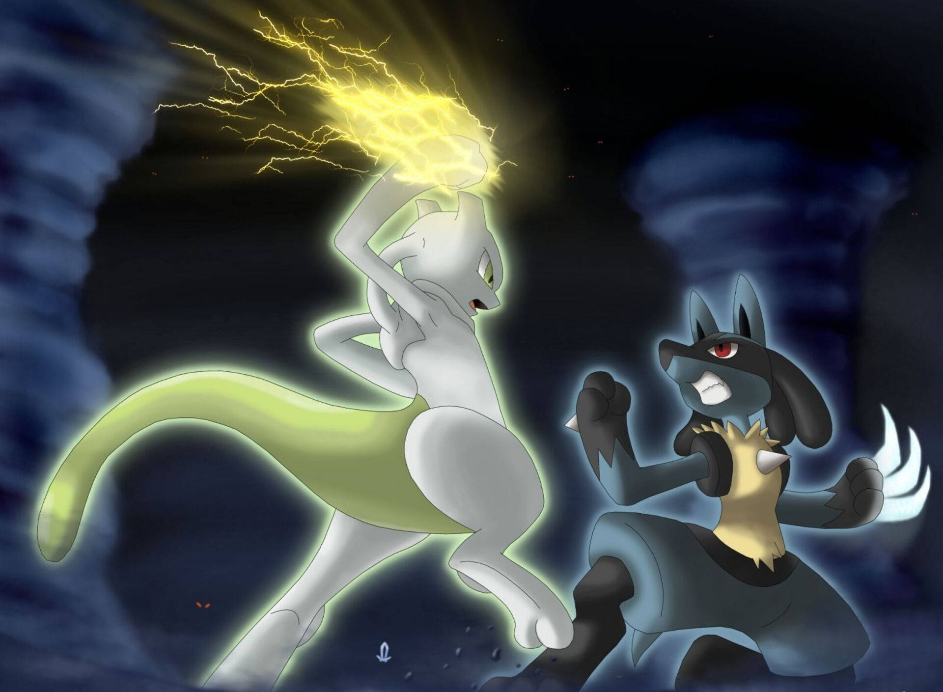 Mewtwo vs Lucario: A Battle for Supremacy Wallpaper