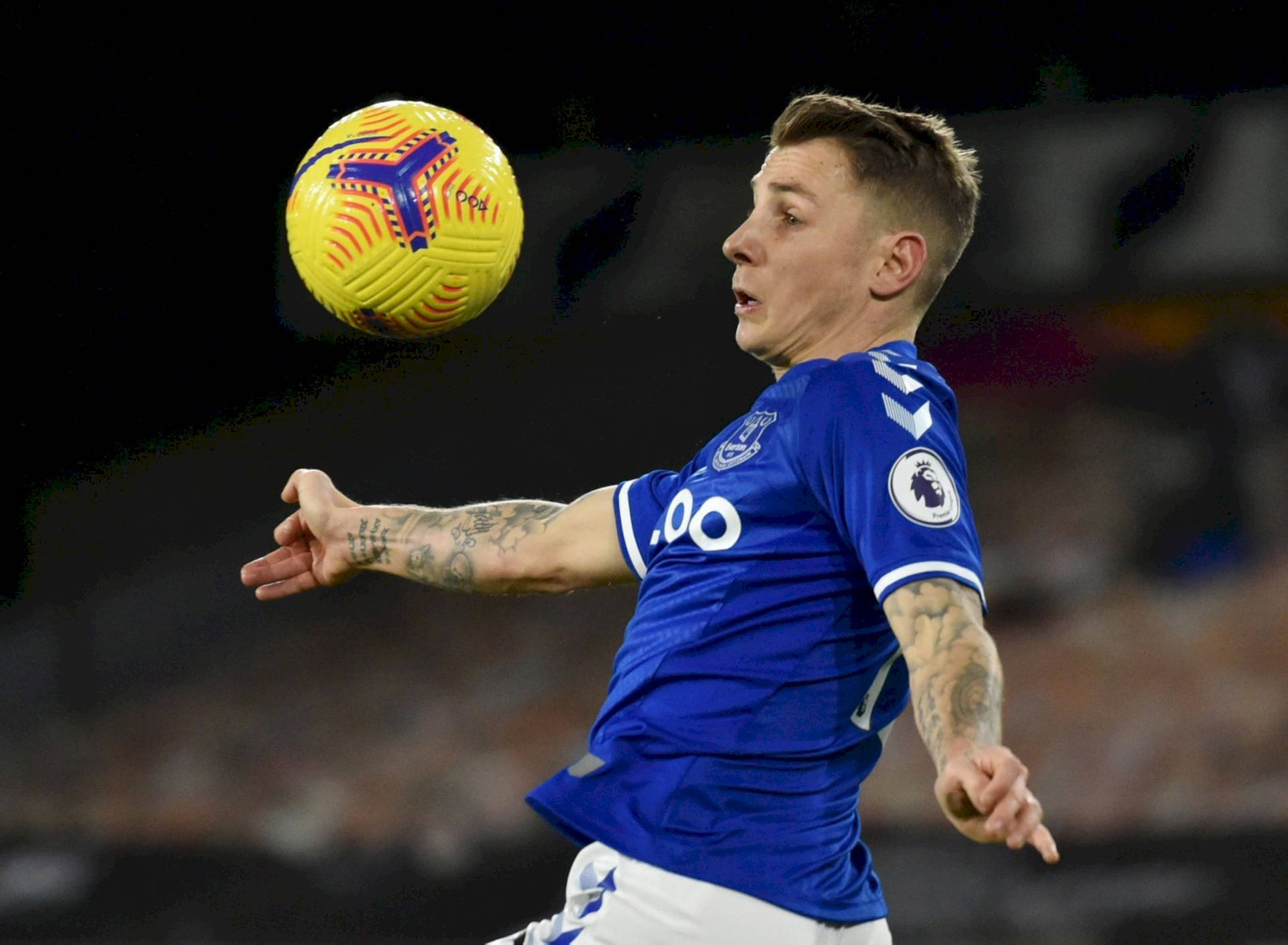 Lucas Digne With Ball In The Air Wallpaper