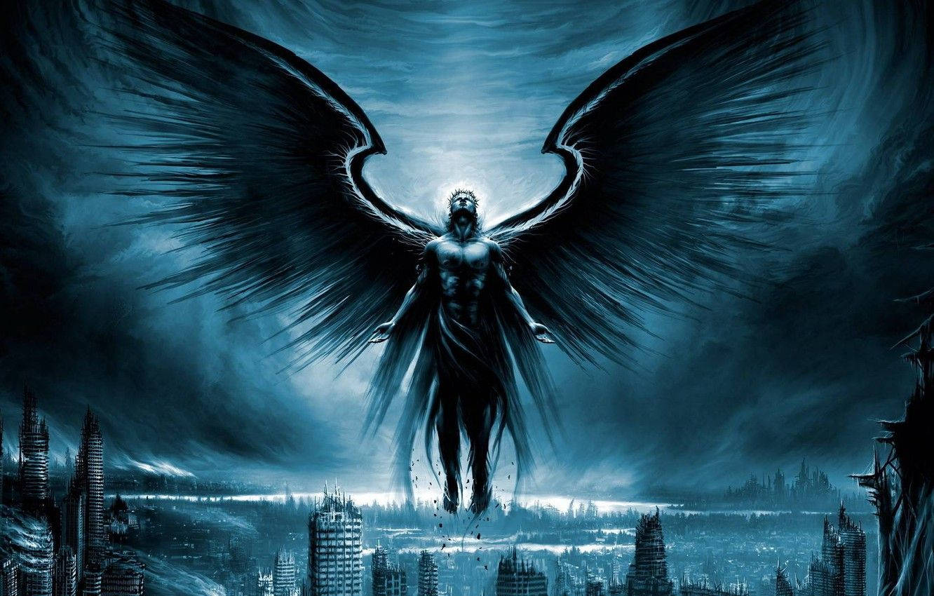 Lucifer Dark Blue Wings Wallpaper