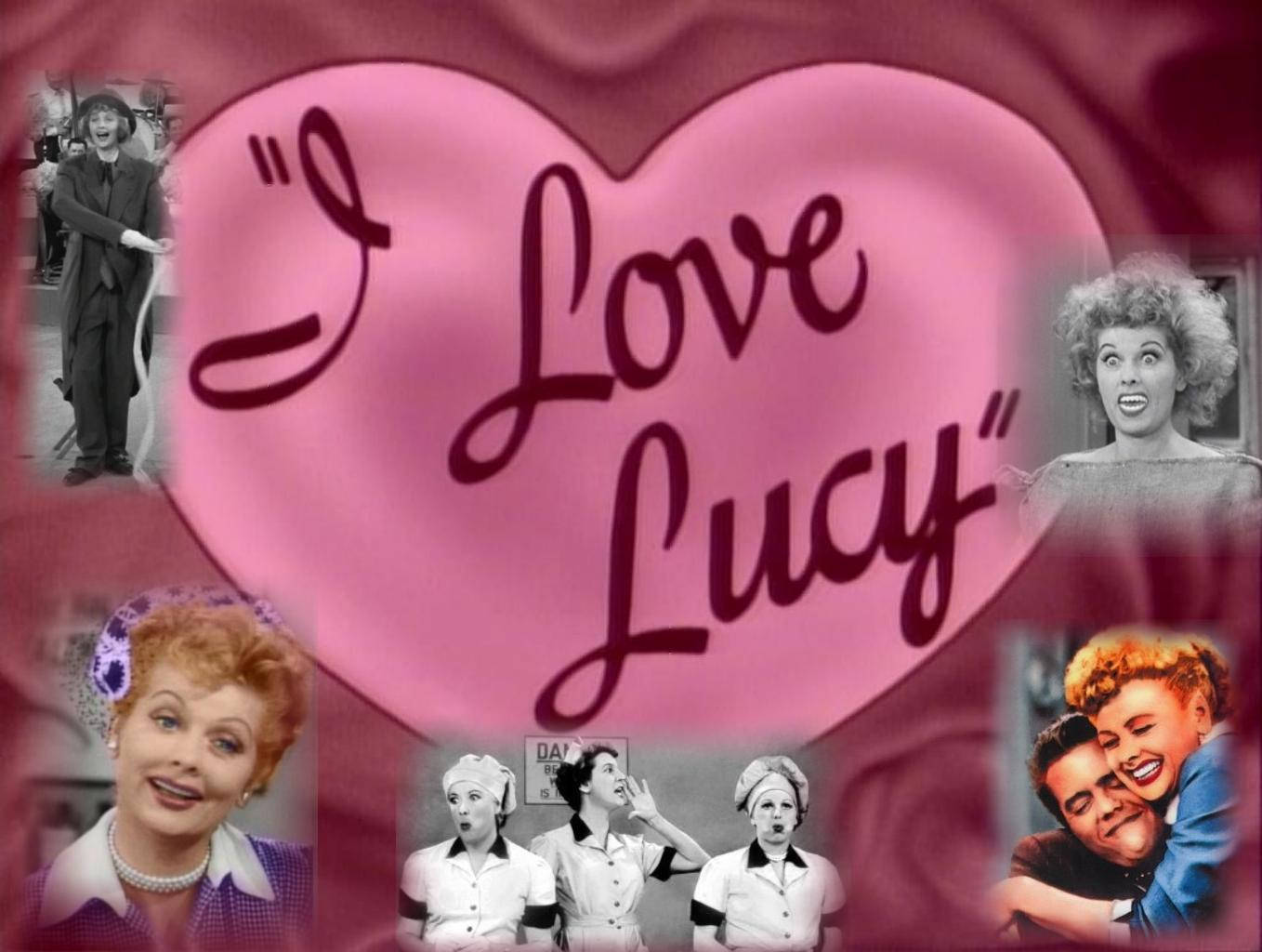 Lucille Ball in a Heart-shaped Collage Reminiscent of her Iconic show, I Love Lucy Wallpaper