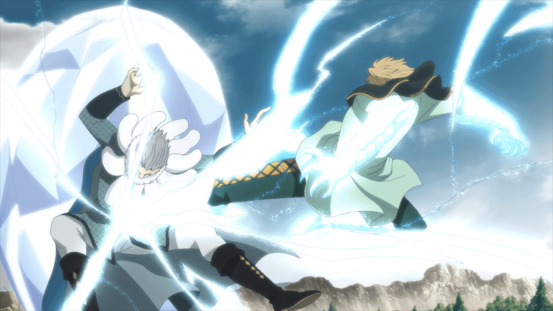 Two Anime Characters Fighting With Lightning