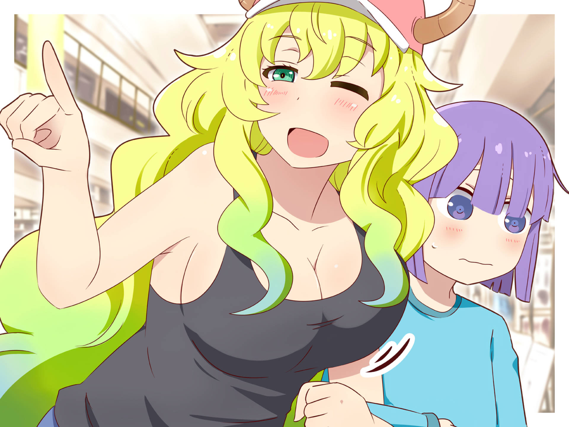Lucoa And Shouta Locking Arms Wallpaper