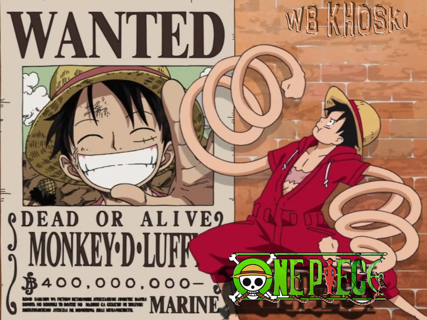 Luffy 4k Wanted Poster Tapet: En hyldest til verdensberømte anime-karakter, Luffy, med Real Boy æraens anime-tegning. Wallpaper