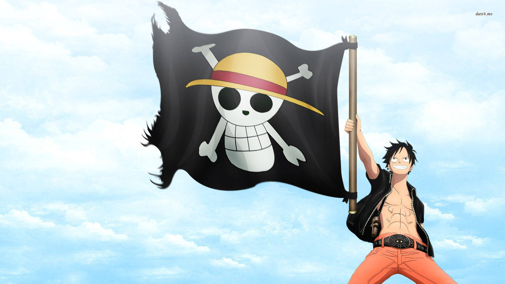 Luffy4k Med Svart Piratflagga. Wallpaper