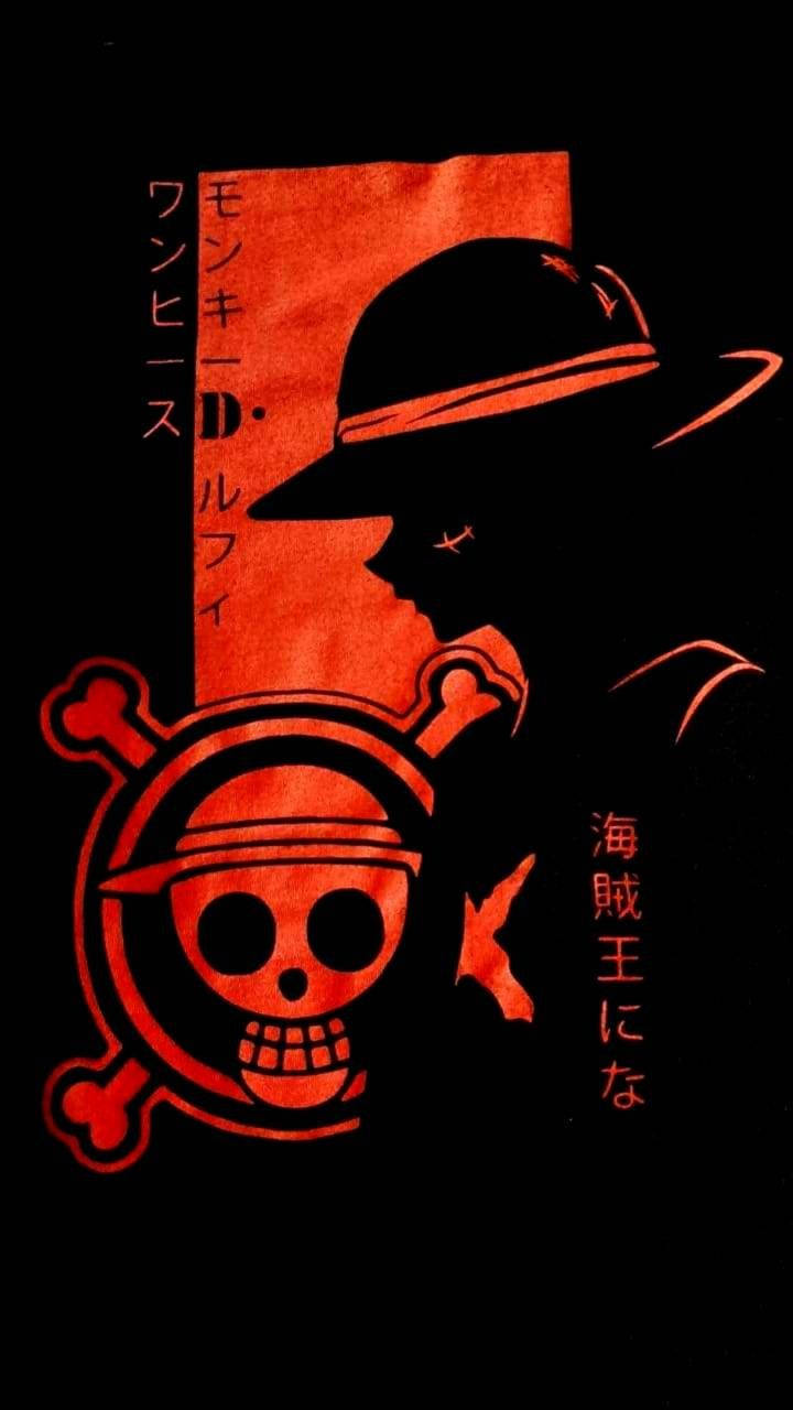 Luffy Sort Og Rød Silhuet Wallpaper