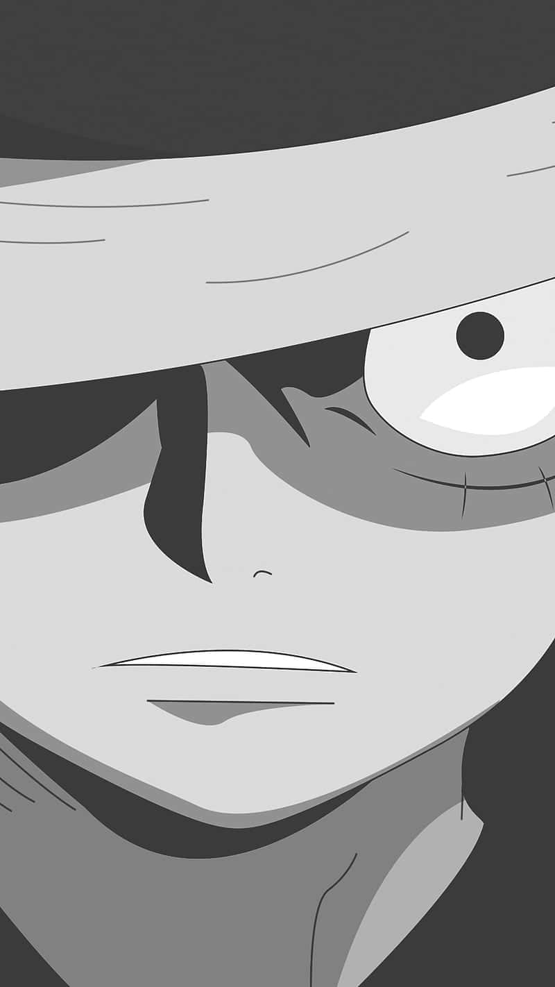 Luffy in All His Bold Black and White Glory Wallpaper